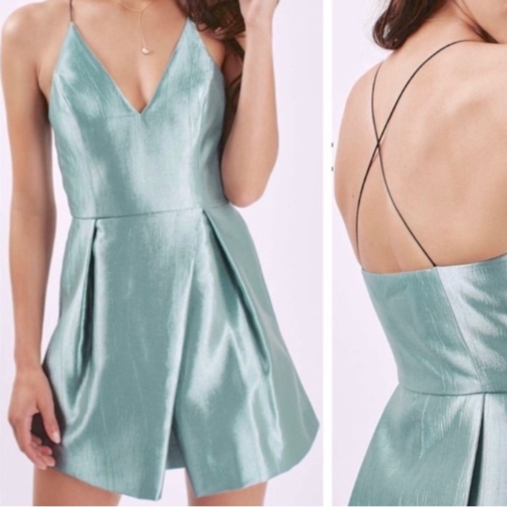 TopShop Women’s Mint Blue Metallic Shiny Dress Size 6 Like New 🎁ON SALE